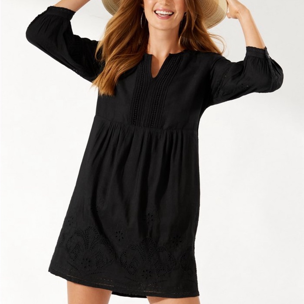 NWOT Blend Tommy Bahama St. Lucia Black Mini Dress Eyelit Cutout Preppy Summer